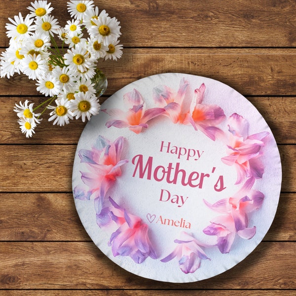 Happy Mothers Day Personalized Flower Custom Pillow For Mom, Pink Floral 3D Stuffed Plush Pillow with Names, Gift for Mom from favorite kid