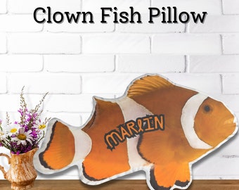 Custom marine Fish Photo Pet Pillow,Personalized Blue Clown fish Nautical Decorative Stuffed Plush pillow beach house coastal decor kid gift