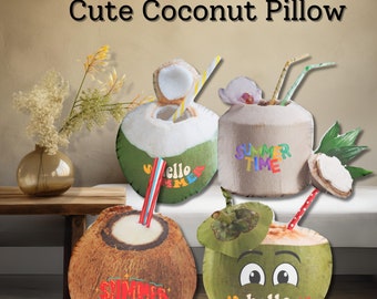 Coconut Juice Pillow, Tropical Fruit Coconut pillow cover in Outdoor Summer Beach Holiday Healthy Lifestyle Home Decor Gifts for Mom Dad