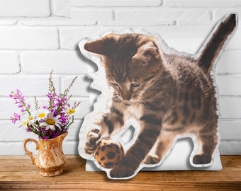 Imagen personalizada gato perro mamá amante de las mascotas almohada divertida para dormitorio regalo de pérdida de mascotas, almohada de foto de mascota divertida personalizada regalo conmemorativo en forma de animal