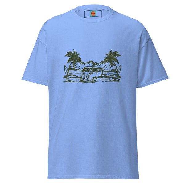 Retro VW Bus At The Beach With Palm Tree’s-Men's classic tee, Unisex Tee, Gift Idea, Best Seller, Best Selling Item, Handmade Graphic Tee