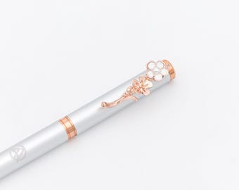Pen for Women with Flower Clip and Gift Box, Silver
