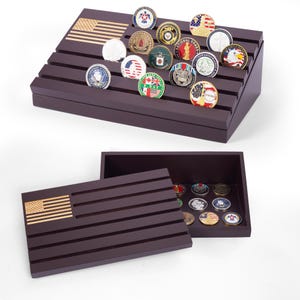 Challenge Coin Display with Storage in Dark Mohogany