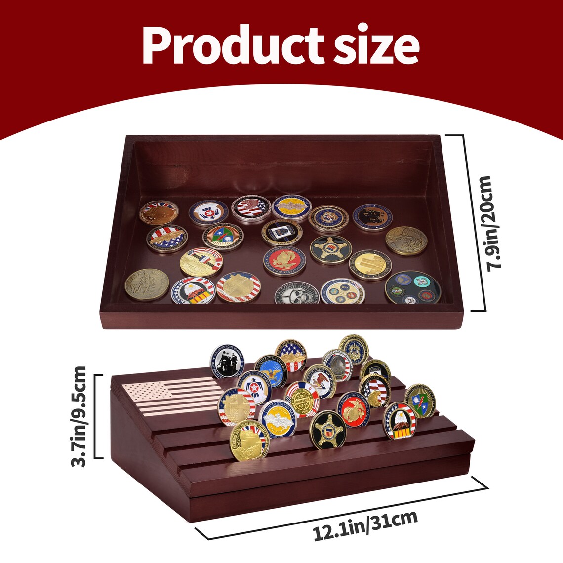 Coin Protectors Vilarihor Walnut Wood Coin Display Case, Challenge Coin ...