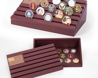 Challenge Coin Holder for Military and Coin Collectors, Mahogany, by Artista Vision