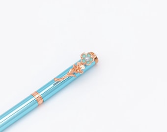 Pen for Women with Flower Clip and Gift Box, Blue