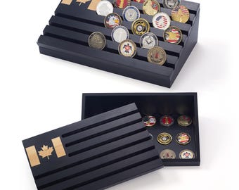 Military Challenge Coin Display with Storage and Engraved Canada Flag - Artista Vision Black