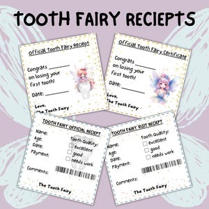 Reçu modifiable de la fée des dents, note imprimable de la fée des dents, certificat de la première dent