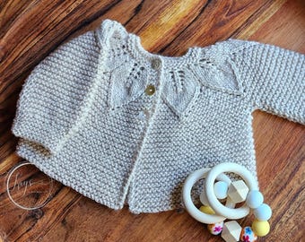 Little Leaf Baby Cardigan | Handmade Pure Wool Knit | Premmie to Newborn Size