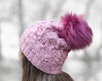 Handmade beanie with faux fur pompom, great Mother's day gift