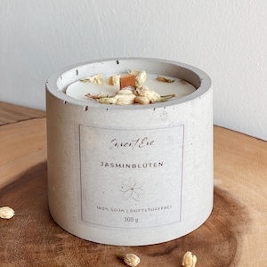 Refillable concrete candle | Jasmine blossoms | Soy candle | Refillable | Wooden wick