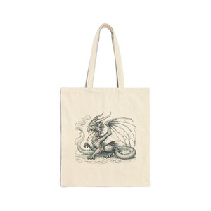 Mystical Dragon Cotton Canvas Tote Bag, Eco-Friendly Bag, Reusable Shopping Bag, Art Tote, Gift for Fantasy Lovers