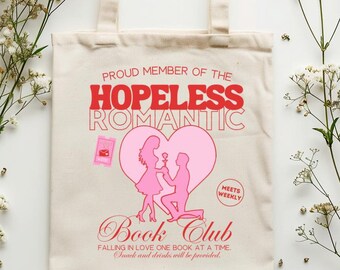 Hopeless Romantic Book Club Cotton Canvas Tote Bag, Romance Books, Book Addict, Book Lover, Book Girlie Gift, Bookish Tote, Library Book Bag