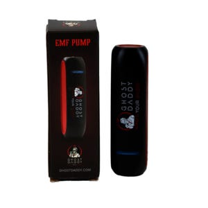 May include: A black EMF pump with red accents and the text "GHOST DADDY." The product is displayed next to its black box, which also features the text "EMF PUMP" and "GHOST DADDY."