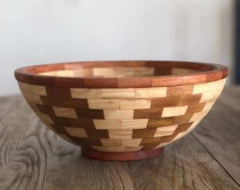 Handmade Wooden Bowl Made of 300 Piece, Handcraft Wood Salad Bowl, Round Wooden Bowl, Made of 300 Pieced Walnut Fruit Bowl, Handcrafted Gift