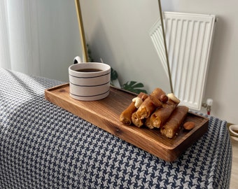 Handcrafted Rectangle Breakfast Plate, Handmade Wood Craft Serving Platter, Original Wood Cheese Plate,Brown Wooden Snack Plate Coasters