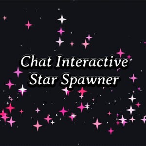 Peut inclure: Fond sombre parsemé d'étoiles blanches et roses. Le texte "Chat Interactive Star Spawner" est affiché en blanc dans une police stylisée.