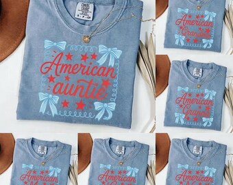 Custom 4th of July Mama Nana Shirt, American Grandma T-Shirt, Patriotic Family Tee, Retro Bow Design