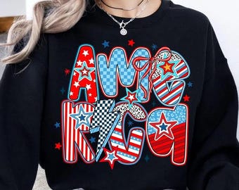 Retro Comfort 4th Of July T-shirt, Patriotic Women Sweatshirt, Red White And Blue Tee, Independence Day Gift, American Hoodie