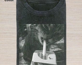 Comfort Color Retro Funny Vintage Graphic T-shirt, Cat Smoking Winston Hoodie, Animal Shirt, Unisex Meme Cringe Funny Dumb Sweatshirt