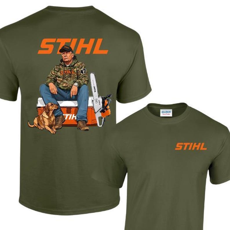 a green shirt with a picture of a man and a dog on it