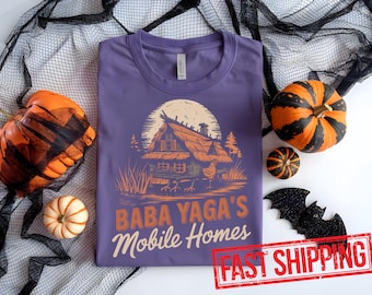 Baba Yaga's Mobile Homes T-shirt, Retro Unisex Hoodie, Funny Sweatshirt, Retro Gift Halloween Witch, Baba Yaga Gift
