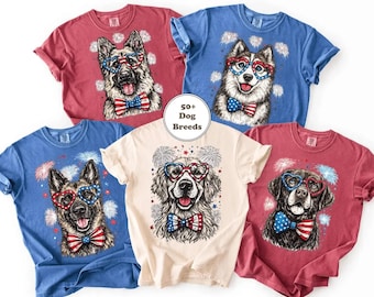 Custom Dog Breed Shirt, 50+ Dog Breeds Patriotic Dogs T-Shirt, Dog Lover Graphic Tee