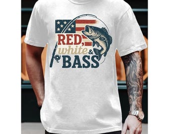 Red White & Bruh Bass Fishing T-shirt, Funny Patriotic USA Fish Hoodie for Men, 4th of July Sweatshirt, American Flag Hat Bass Lover Gift