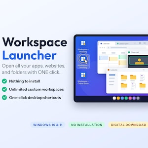 Workspace Launcher för Windows 10/11: Öppna appar, webbplatser och mappar med ett klick (digital nedladdning)