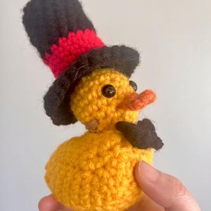 Gentleman Duck | Rubber Duck Inspired Crochet Amigurumi | Duck with Black Top Hat and Bowtie | Crochet Rubber Duck