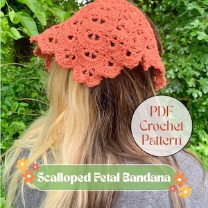 Scalloped Petal Bandana Crochet PDF Pattern - Beginner Cottagecore Headscarf - Pattern Download Only