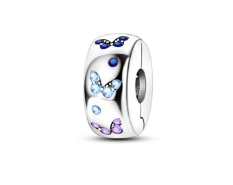 2024 New Authentic Charm S925, Amazing Multicolor Butterfly Zirconia Clip, High Quality , fit Pandora Bracelets