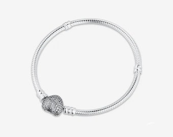 Nueva pulsera 2023 S925, increíble cadena de serpiente con cierre de circonita en forma de corazón, dijes Pandora de alta calidad y dijes de marca