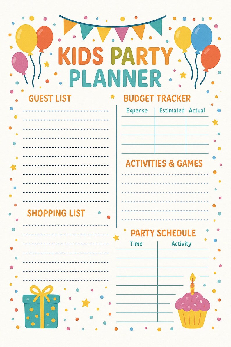 Kids Birthday Party Planner Printable – Guest List, Budget Tracker ...