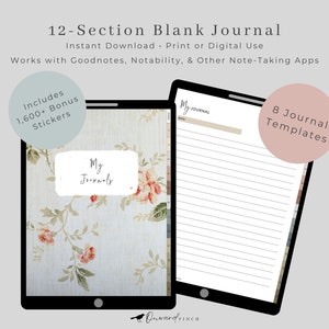 Antique Floral Digital Journal, Daily, GoodNotes Journal, iPad Notebook, Digital Diary, Blank Notebook, Gratitude Notebook