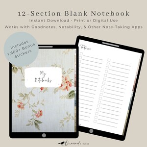 Antique Floral Digital Notebook, GoodNotes, Lined Notebook, Notability, Blank Notes, Grid, Cornell, Dotted, Daily Journal