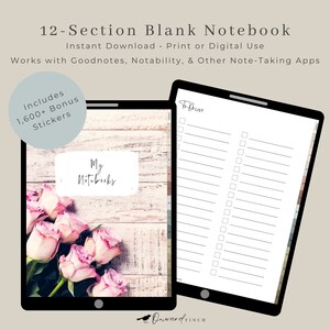 Roses Digital Notebook, GoodNotes, Lined Notebook, Notability, Blank Notes, Grid, Cornell, Dotted, Daily Journal