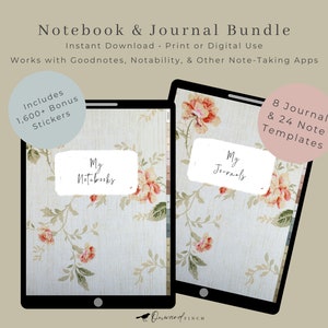 Antique Floral Digital Journal & Notebook Bundle, Daily Journal, GoodNotes Notebook, iPad Pages, Digital Diary, Blank Notebook, Blank Notes