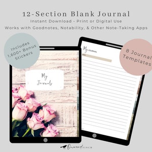 Roses Digital Journal, Daily, GoodNotes Journal, iPad Notebook, Digital Diary, Blank Notebook