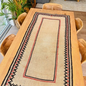 Vintage Rustic Hand Made Dutch Embroidered Table Runner with Black and Red Hand Embroidery Netherlands