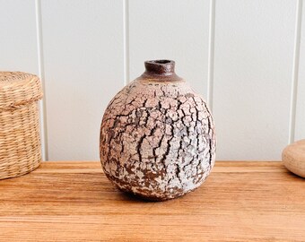 Vintage Organic Looking Crackle Glaze Possibly Raku? Vase by an Unknown Potter