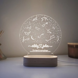 Carte de la constellation, veilleuse personnalisée, signe du zodiaque, cadeau pour couple, cadeau d'anniversaire, cadeau de fête des mères pour lui/elle