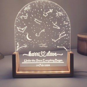 Cadeau pour couple romantique, veilleuse personnalisée, carte de la constellation, signe du zodiaque, cadeau d'anniversaire, cadeau pour lui/elle, cadeau d'anniversaire,