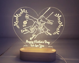 Mother's Day Gift from her Children, 1 to 5 Children gift for Mother's Day Gift, Personalized Night Light, Anniversary Gift,