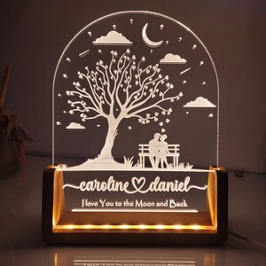 Veilleuse personnalisée, couple romantique, cadeau de Noël, veilleuse en forme de U, cadeau d'anniversaire, cadeau pour lui/elle, cadeau d'anniversaire,
