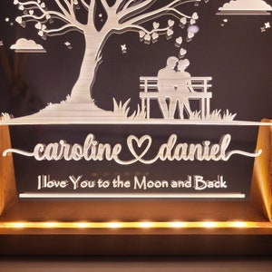 Veilleuse personnalisée, couple romantique, cadeau de Noël, veilleuse en forme de U, cadeau d'anniversaire, cadeau pour lui/elle, cadeau d'anniversaire,