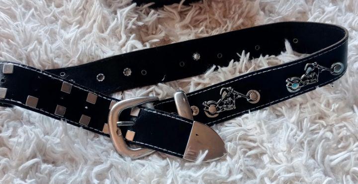 Ledergürtel Mit Vintage-Messing-Schnalle Und Steinen (Neu (gemäss