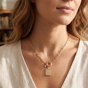 Pave Initial Pendant Necklace with Paperclip Chain, Personalized Initial Paperclip Necklace