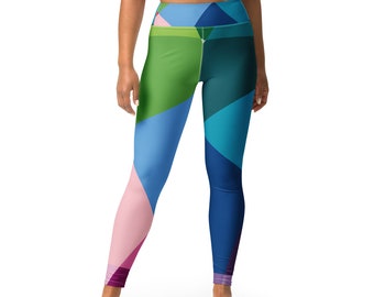 Leggings de yoga abstrait multicolores - Leggings de yoga super doux et extensibles avec motif géométrique abstrait multicolore