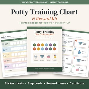 Potty Training Chart Printable, Toddler Sticker Reward Chart, Potty Steps Picture Cards, Reward Certificate, Kids Potty Kit PDF